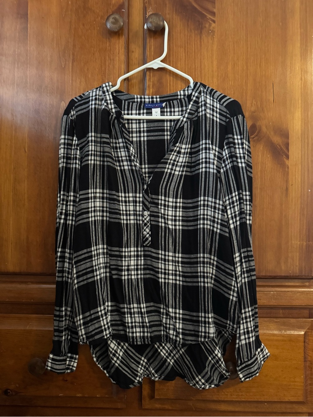 Black and White Plaid Button-Front Women's Shirt